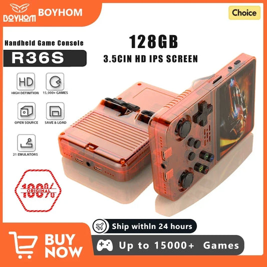 128GB Open Source R36S Video Game Console Linux System 3.5 Inch IPS Screen Orange Portable Pocket Video Player 64GB best Games