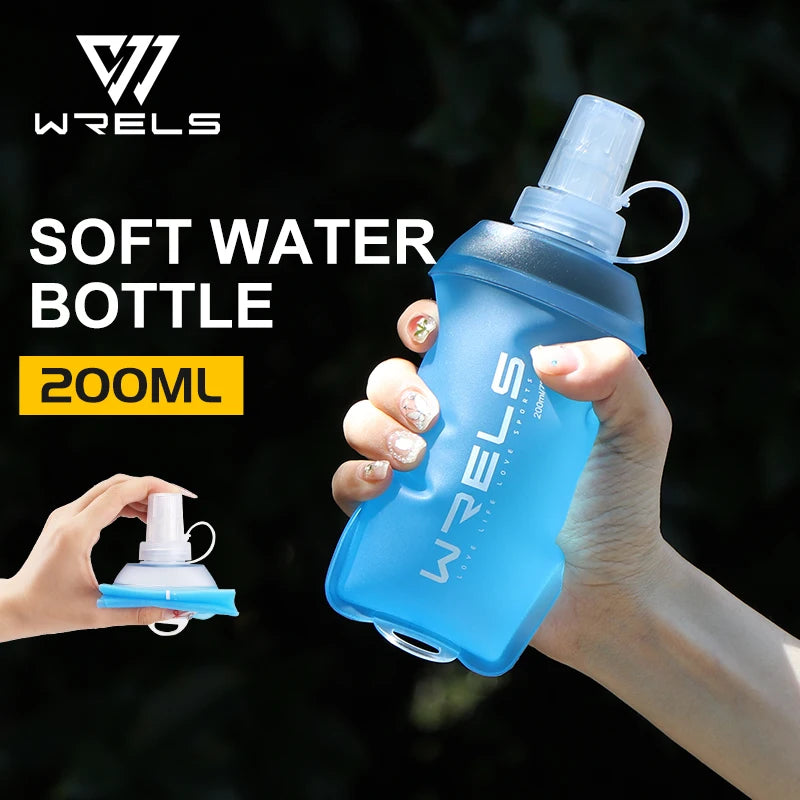 WRELS Outdoor Sport Water Bottle Camping Running Bicycle Soft Folding TPU Soft Flask Water Bag Large Diameter Light BPA Free