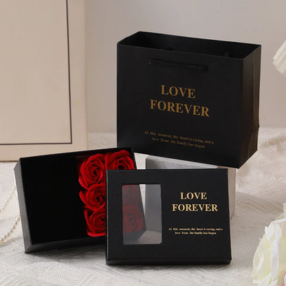 Window Opening Jewelry Box Romantic 6 Rose Pendants Ring Bracelet Valentine's Day Eternal Flower Jewelry Gift Packaging Box Bag