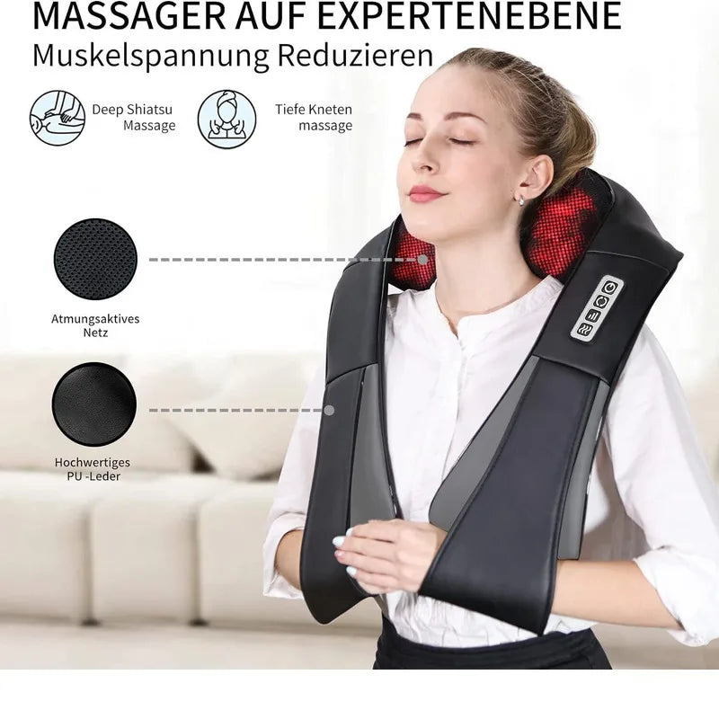 Electric Shiatsu Back Neck Shoulder Massager With Heat Kneading Body Car Home UK