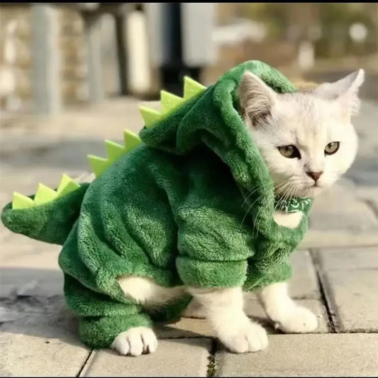 Pet Cat Dog Halloween Dog Clothes  Small Dogs Funny Dinosaur Cosplay Costume Winter Warm Cat Coat Fleece Hoodies Sweater Apparel