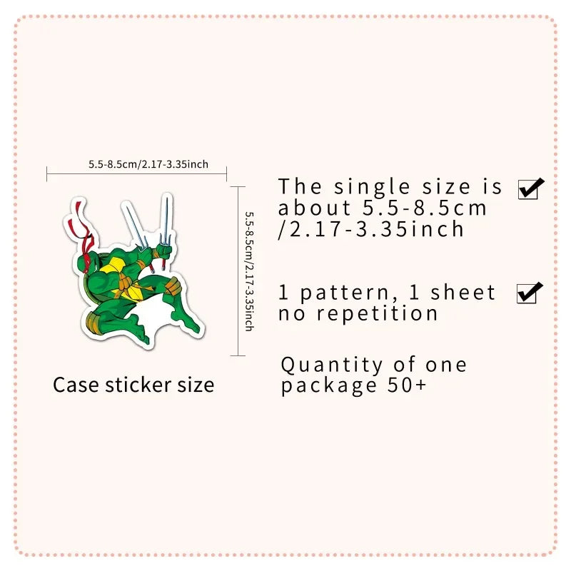 New 50PCS Ninja Turtles TMNT Anime Stickers Kawaii Cartoon Cute Aesthetic Decal Decoration Laptop Motorcycle Luggage Car Sticker