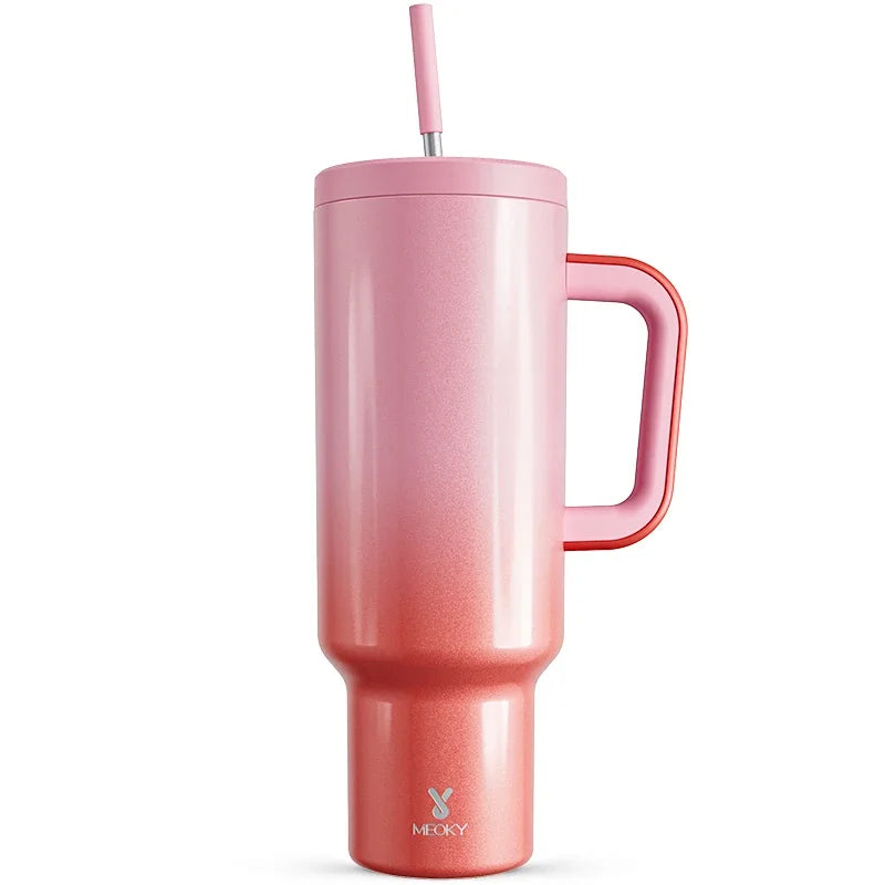 50oz Cup Meoky Stainless Steel Vacuum Red-Pink Large Capacity Water Bottle Tumbler Thermal with Lid Straw Coffee Car Mugs