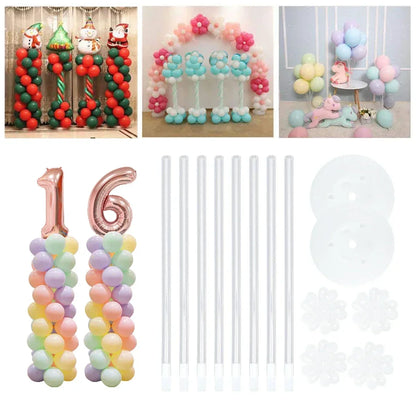 2Sets Birthday Balloon Column Kit Clear Balloons Arch Stand With Base And Pole For Wedding Decoration Birthday Baby Shower Party