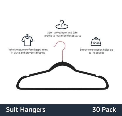 30/50 Pack Velvet Hangers 10 Pcs Heavy Duty Hangers for Coats Pants Clothes Non Slip Clothes Felt Hanger Set for Space Saving