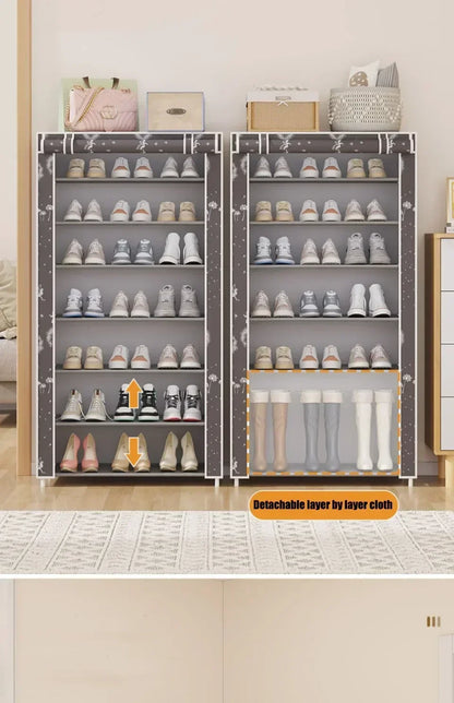 Shoe Cabinet Dustproof Fabric Multifunctional Storage Shoe Rack Moisture-proof Elevated Design Large Capacity Shoe Rack Cabinet