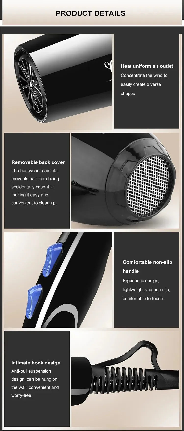 Negative Ion Hair Dryer Constant Temperature Hair Care without Hurting Hair Light and Portable Essential for Home and Travel