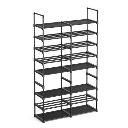 SONGMICS Adjustable Shoe Rack, 8-Tier Shoe Organiser, Shoe Storage Shelf, Steel Tubes and Non-Woven Fabric, Holds up to 32 Pairs