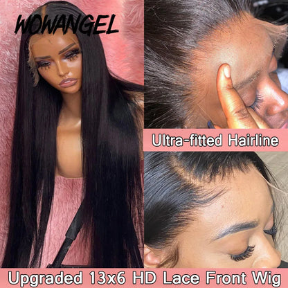 34inch Real HD Lace Front Wig Pre Plucked Straight Wigs 13x6 HD Transparent Lace Frontal Human Hair Wig Brazilian Hair For Woman