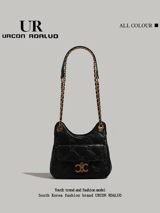 UR Luxury Chain Link Diamond Pattern Mini Shoulder Bag for Women Casual Underarm Crossbody Bag Soft PU Leather Fashionable