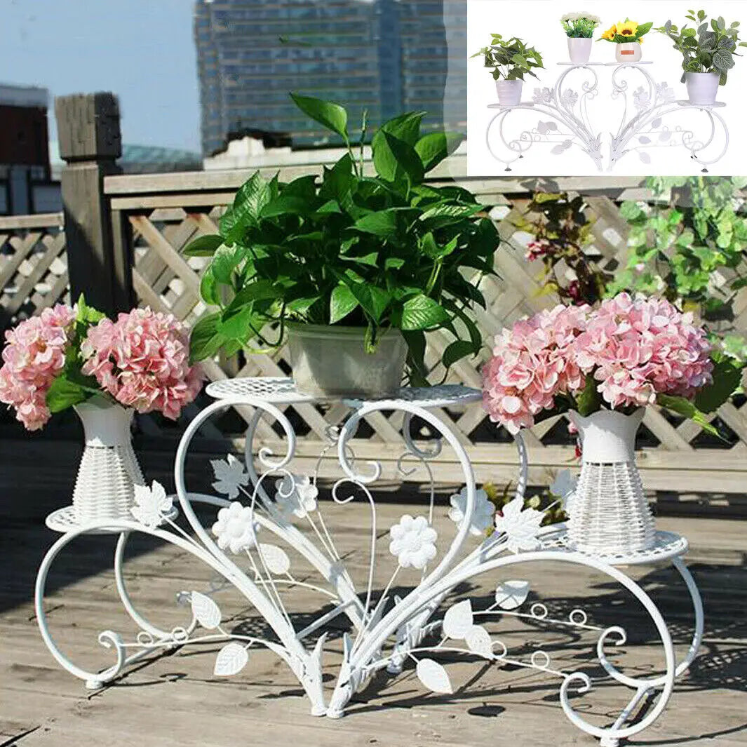 2PCS Rustproof Metal Plant Stand 4 Potted Flower Display Rack Shelf for Garden Balcony Office White and Black