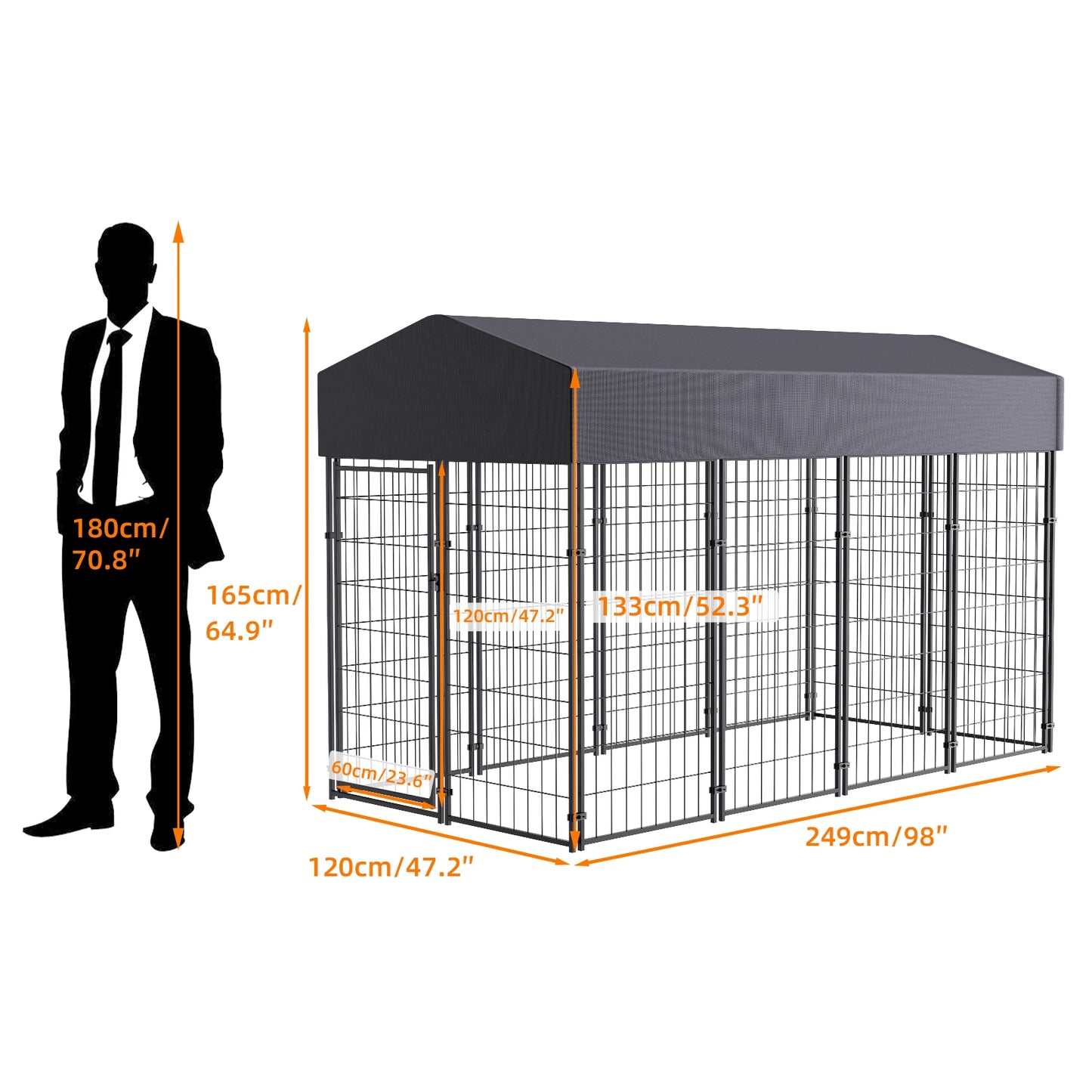 Oversize Dog Cage, Pet Run Enclosure, Playpen with Roof, for Outdoor Pet Kennel, High Fence