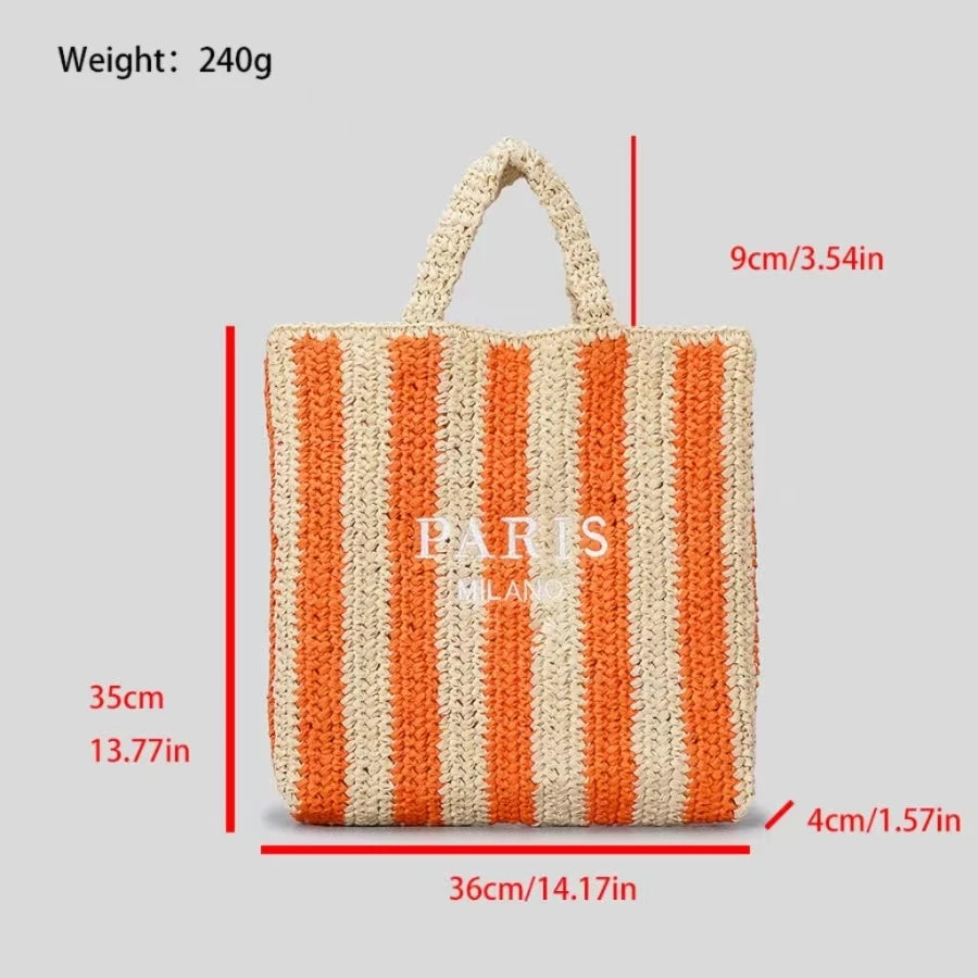 Women Summer Beach Vacation Fashion Straw Knitting Shoulder Bag Hollow Out Handwoven Handbag Portable Large Capacity Casual Tote