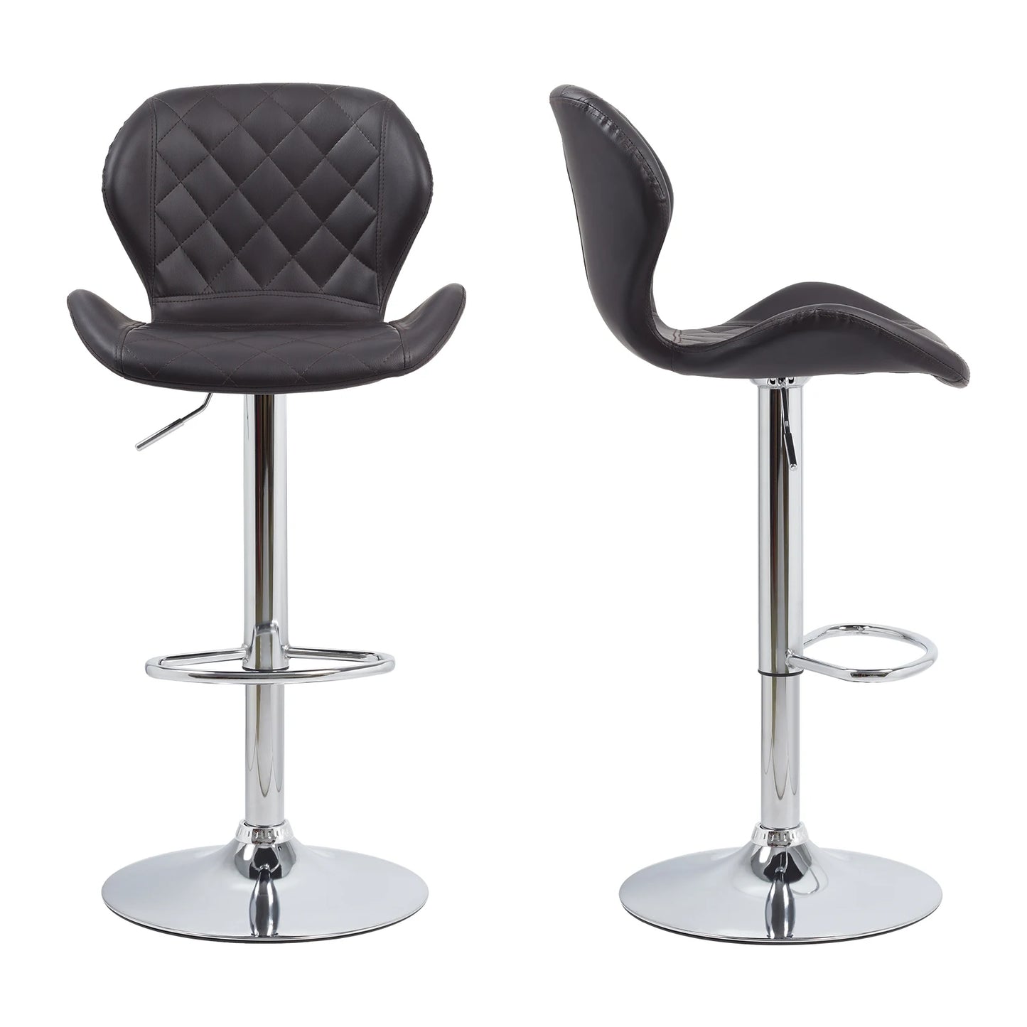 2x Faux Leather Bar Stools Gas Lift Swivel Chrome Metal Base Breakfast Kitchen Chairs Pub