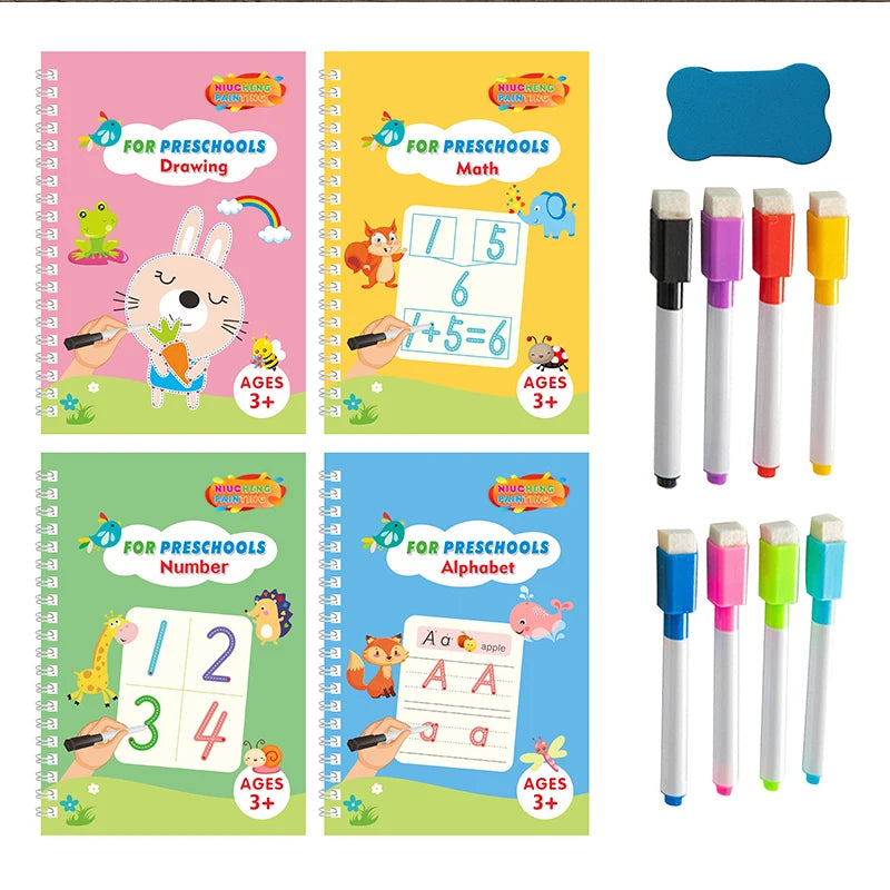 New Lettering Calligraphy Set Montessori Magical Tracing Workbook Erasable Magic Book for Children Reusable Notebook Writing