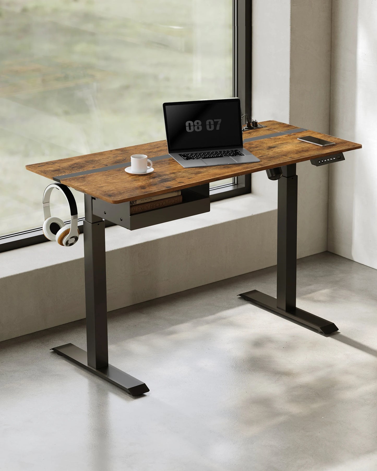 VASAGLE Height Adjustable Electric Standing Desk, 60 x 120 cm Desktop, Continuous Adjustment, Memory Function with 4 Heights