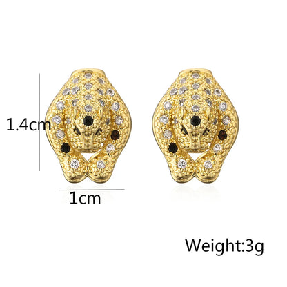 NEWBUY 2024 New Fashion Gold Color Stainless Steel Wedding Jewelry Luxury AAA CZ Zircon Leopard Earrings For Elegant Women Gift