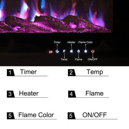 KOMORE Recessed/Wall Mounted Electric Fireplace Adjustable Flame with Remote 12 Colours Flames Automatic Shutoff Mechanism