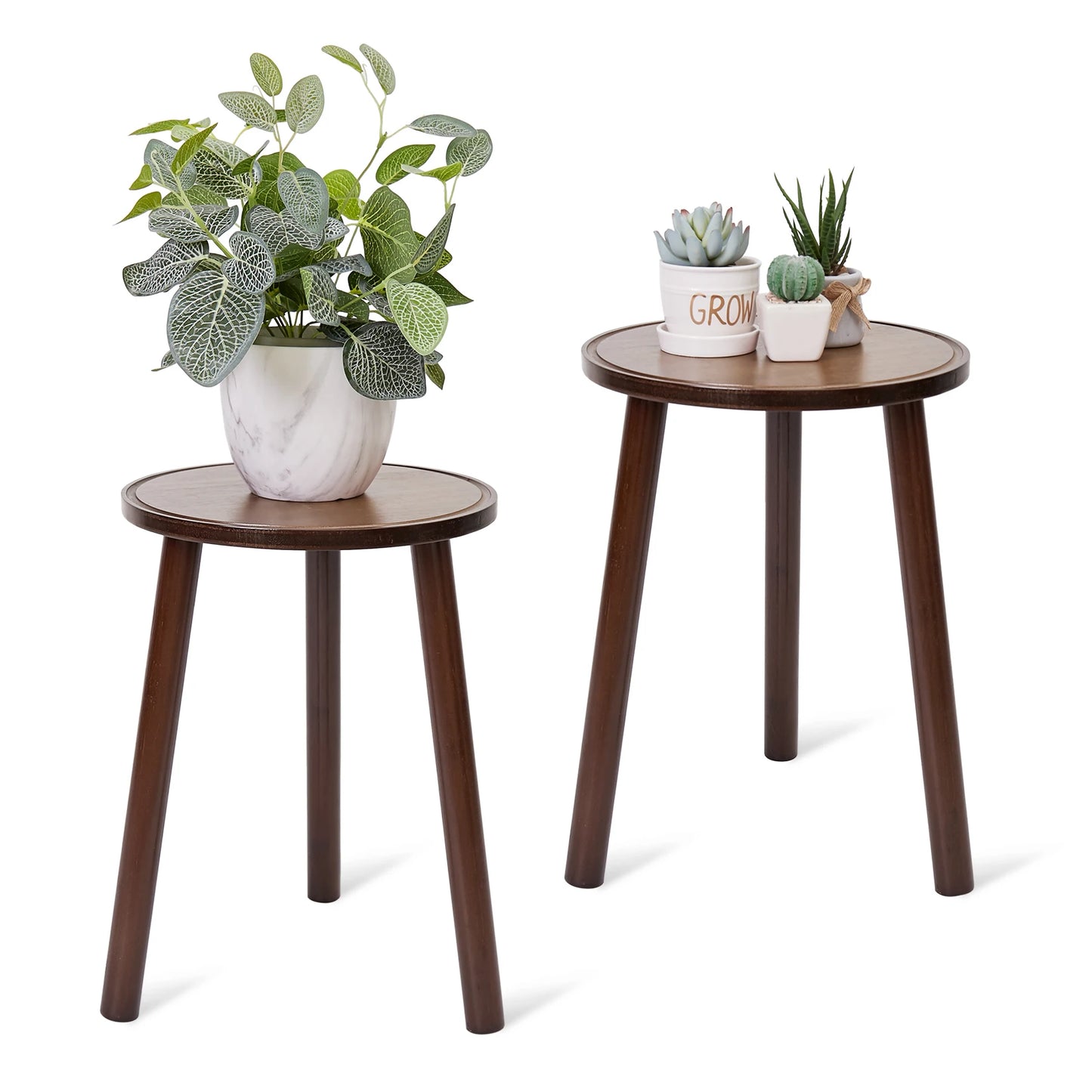 Small Round End Table Wood Plant Stand, Flower Pots Holder, 3-Legs Stool, Furniture for Home, 2Pcs