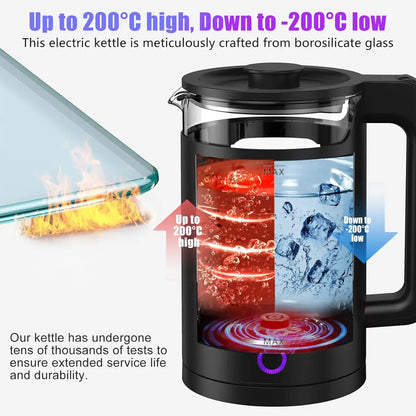 2L Electric Kettle Quick Heating Hot Water Boiling Teapot Portable Jug Overheat Protect Glass Heater Pot Boiler Auto-Power Off