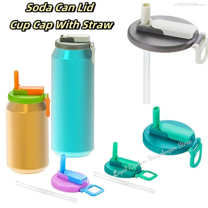 1pcs Silicone Lid Cover With 2 Straws Reusable Soda Can Lid Portable Canned Beverages Juice Beer Straw Cap For Home Picnic