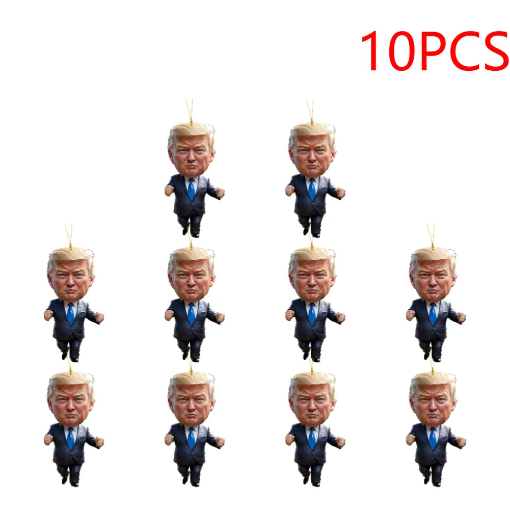 10PCS Cartoon Trumps Pendant Crossborder Acrylic Flat Car Interior Pendant Keychain Pendant Car Rearview Mirror Backpack Keyring