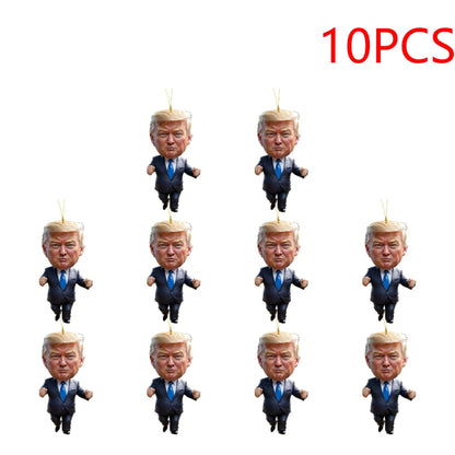 10PCS Cartoon Trumps Pendant Crossborder Acrylic Flat Car Interior Pendant Keychain Pendant Car Rearview Mirror Backpack Keyring