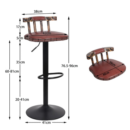 2X Industrial Leather Bar Stools 360° Swivel Adjustable Kitchen Breakfast Pub Chairs Vintage Wood Backrest