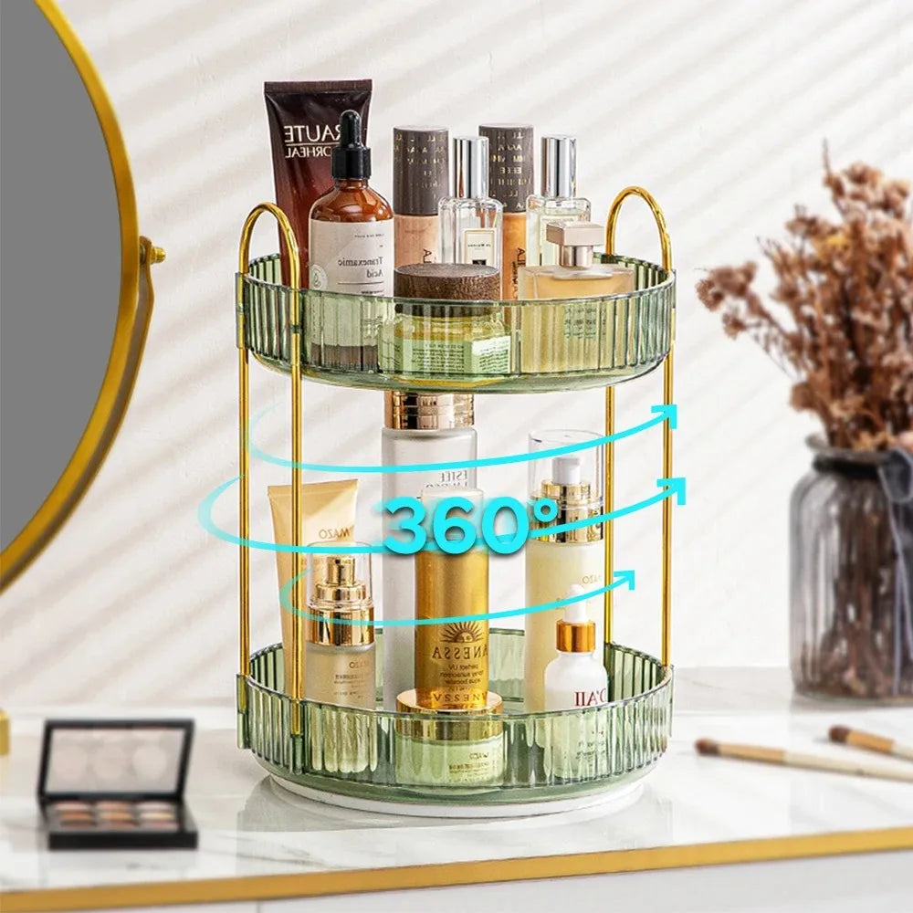 360 Rotating Makeup Organizer for Vanity Bathroom Countertop Organizer Perfume Organizer Skincare Dresser Holder Rack 3 Layers