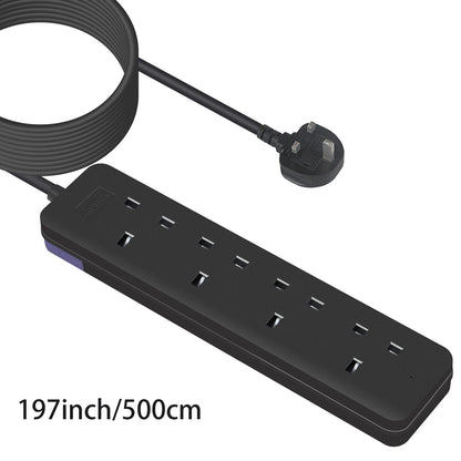 1pc 5m Long Fireproof Home Power Socket 4-way Extension Cord with 3250W Muti-plug Black Extension Cord Pop Socket