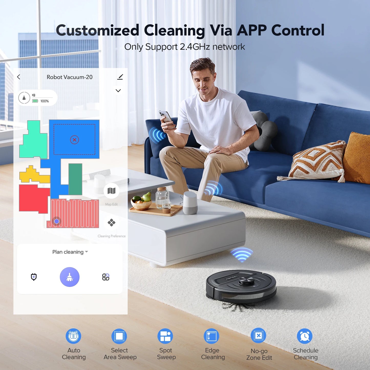 5500Pa Robot Vacuum and Mop, 3 in 1 Robotic Vacuum Cleaner, Lubluelu L20 Smart Mapping, 30 No-go Zones, WiFi/App/Alexa