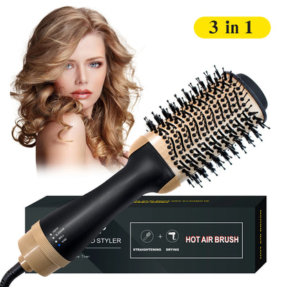 Blow Dryer with Comb 3 In 1 Hair Dryer Brush Salon Blower Brush Electric Hair Straightening Brush Curling Iron Hairbrush