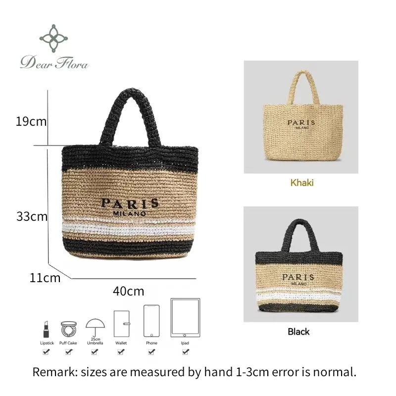 Women's Fashion Large Capacity Handmade Straw Knitting Tote Bag Summer Travel Beach Shoulder Bags Casual Simple Portable Handbag