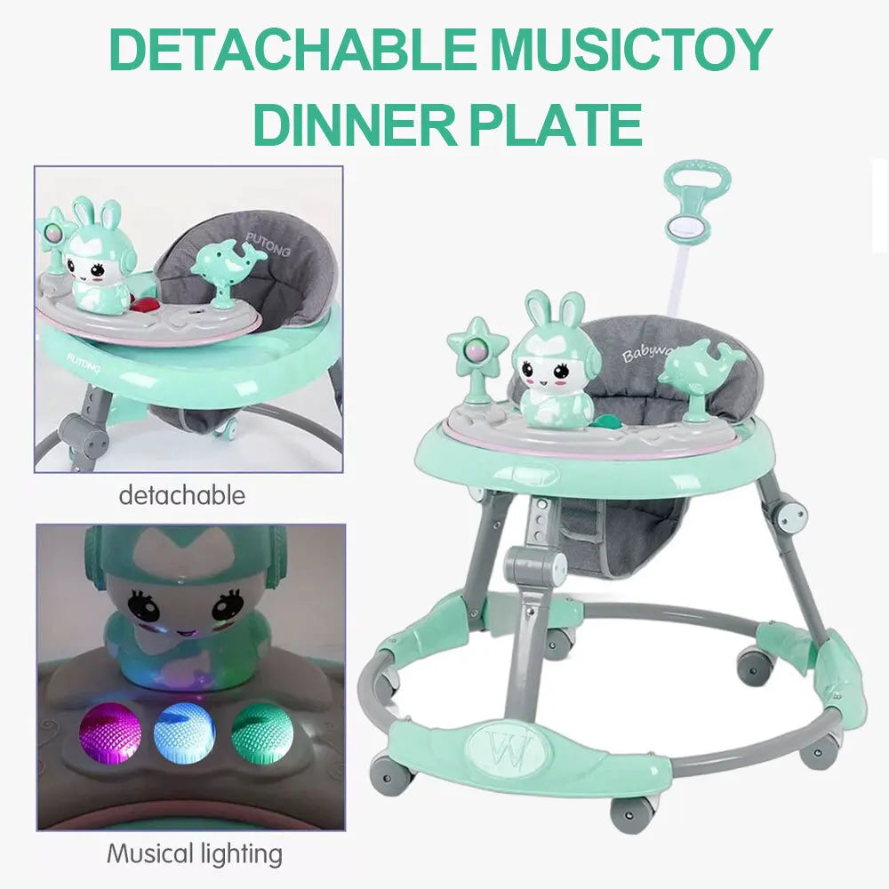 6-18 Months Stroller Adjustable Baby Walker Folding Feeding Tray Music Lights UK