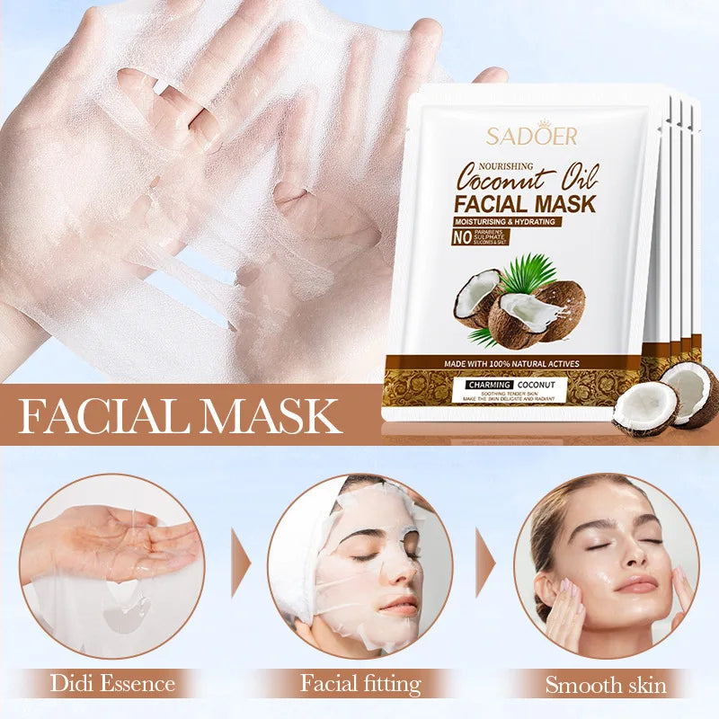 5pcs SADOER Coconut Face Mask Facial skincare Moisturizing Firming Hydrating Nourishing Facial Masks Face Skin Care Products