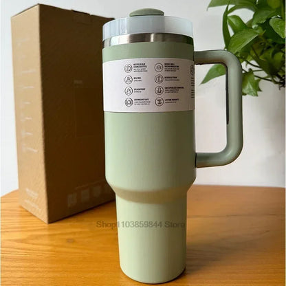 40oz Tumbler Vacuum Insulated Thermos Custom Travel Cup Stainless Steel Water Bottle Coffee Mugs With Handle Outdoor Drinkware ﻿