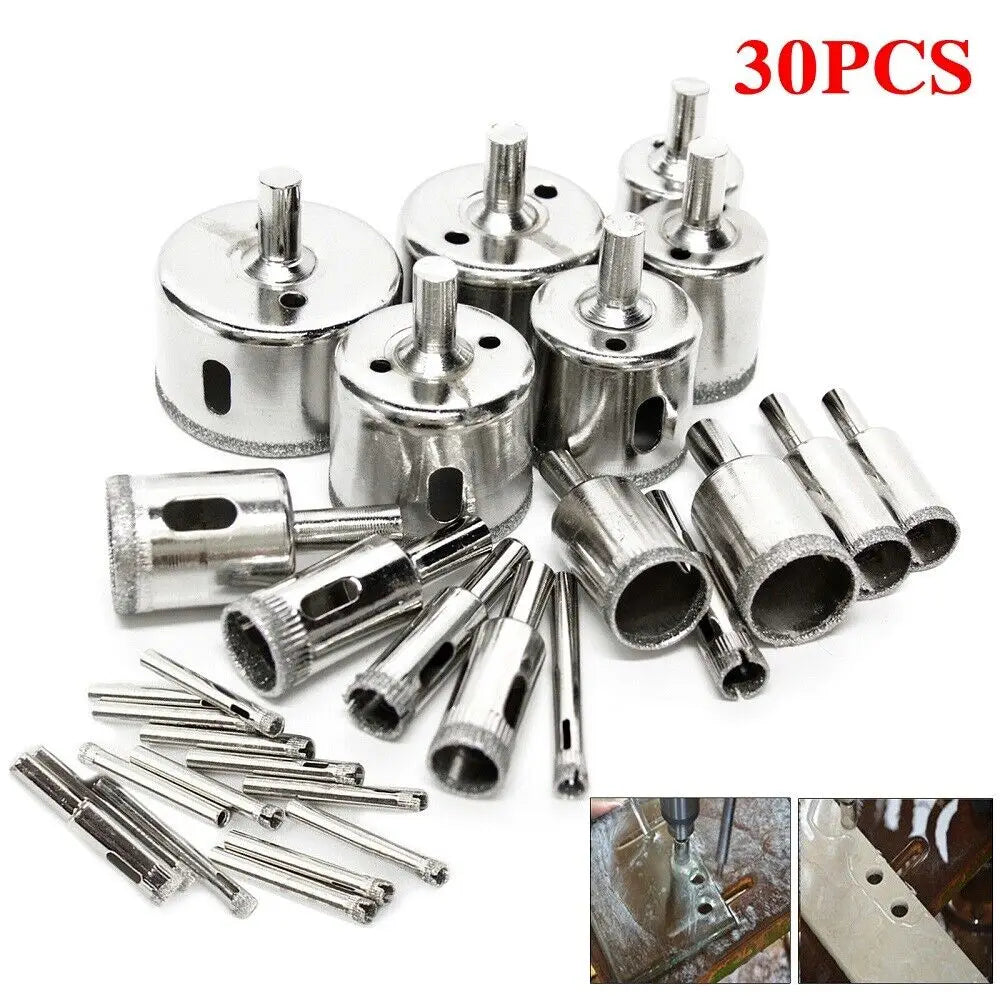 30pcs Diamond Hole Saw Drill Bit Set 6-50mm Cutter Glass Ceramic Tile Porcelain