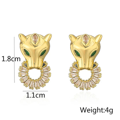 NEWBUY 2024 New Fashion Gold Color Stainless Steel Wedding Jewelry Luxury AAA CZ Zircon Leopard Earrings For Elegant Women Gift