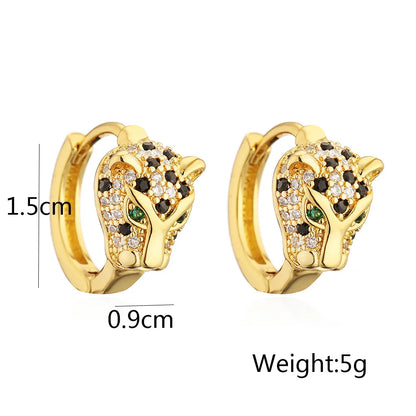 NEWBUY 2024 New Fashion Gold Color Stainless Steel Wedding Jewelry Luxury AAA CZ Zircon Leopard Earrings For Elegant Women Gift