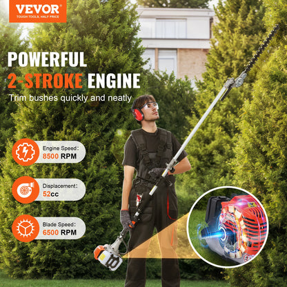 VEVOR 52CC 6-in-1 Multi-Functional Trimming Tools Gas Hedge Trimmer Weed Eater String Trimmer Brush Cutter Edger Pole Chainsaw