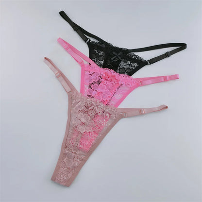 3Pcs Lace Thongs Women Lace Low Waist Panties Sexy Transparent Underwear Fashion Breathable G-string Ladies Intimates Lingerie