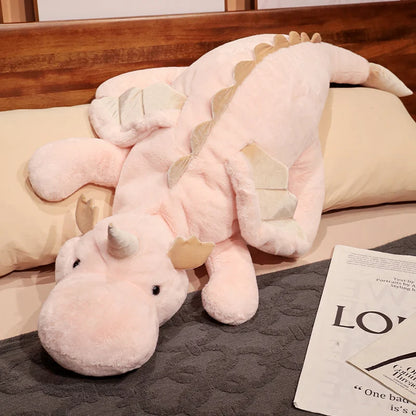 1pc 70-150cm Giant White Dragon Plush Toy With Unicorn Horn Flying Wings Dragons Dinos Hug Throw Pillow Dinos Nap Sleeping Gift