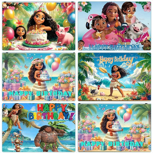 1pc Disney Moana Adventure Photography Background Decoration TuiSina Children's Birthday Party Photo Banner Baby Photo Booth