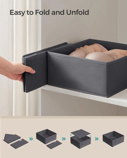 SONGMICS Drawer Organisers, Dresser Dividers, Set of 6, Foldable Fabric Storage Boxes for Socks, Underwear, Bras, Ties