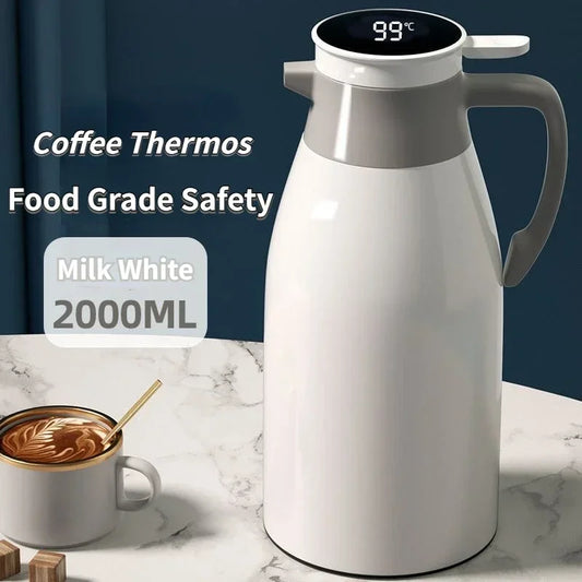 Xiaomi 2L Coffee Thermos Household Digital Display Glass Liner Vacuum Flasks Large Capacity Water Bottle Kitchen Thermal Kettle