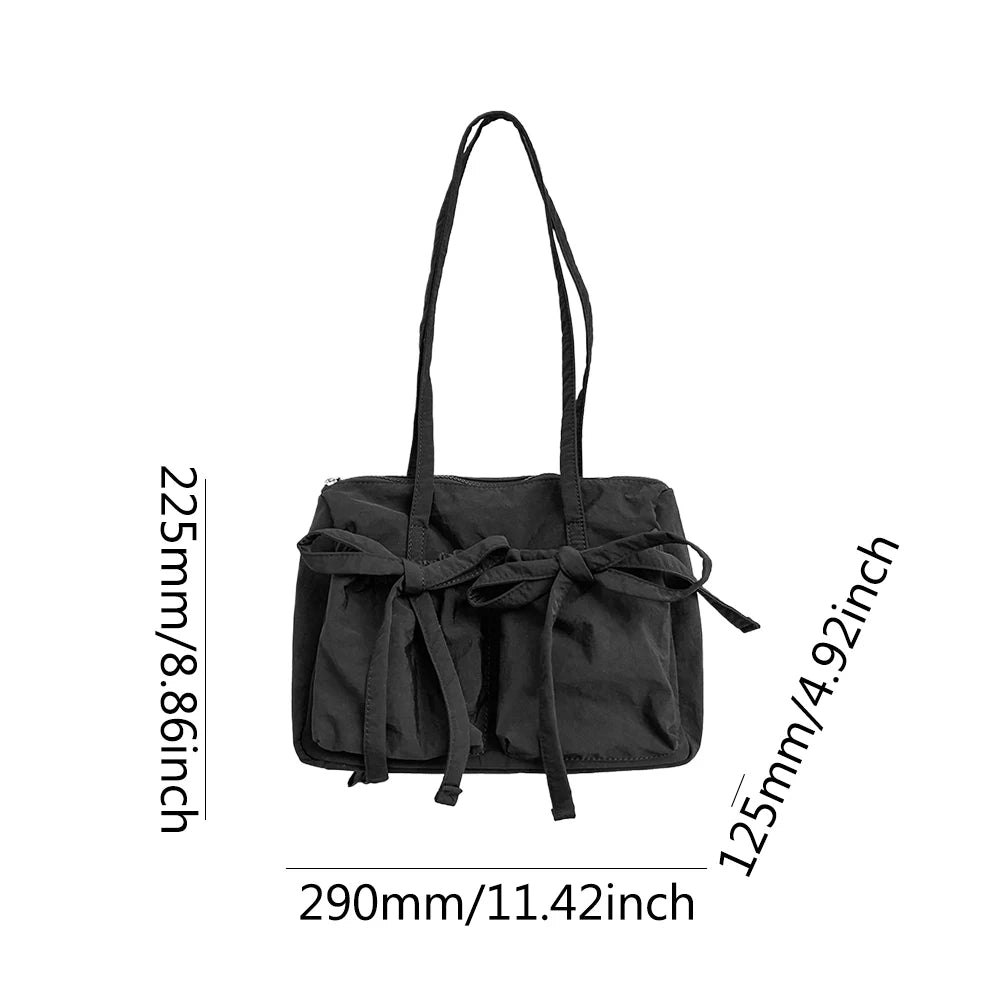 Women's Bags Bow Knot Pleated Nylon Shoulder Bag Fashion Sweet Pink Designer Lady Luxury Brand Tote Bag Spring Summer Armpit Bag