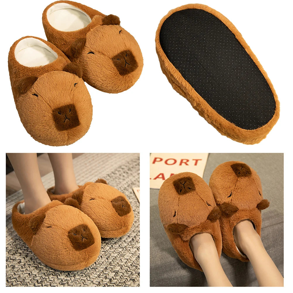 Women Plush Capybara Slippers Anti-Skid Capybara House Slippers Soft Cartoon Capybara Slippers Comfortable Indoor Home Slippers