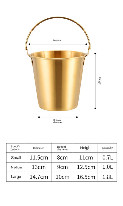 304 Stainless Steel Ice Bucket With Handle Multifunctional French Fries Fried Chicken Snacks Carrying Bucket (1L)