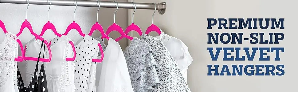 ZOBER Velvet Hangers 50 Pack - Heavy Duty Pink Hangers for Coats, Pants & Dress Clothes - Non Slip Clothes