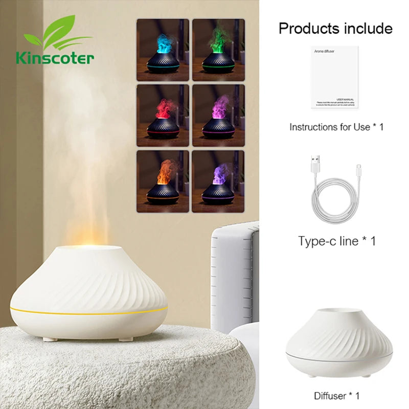 Portable Flame Air Humidifier 130ml USB Volcanic Aroma Essential Oil Diffuser with Nordic Desktop Home Style Atmosphere Light